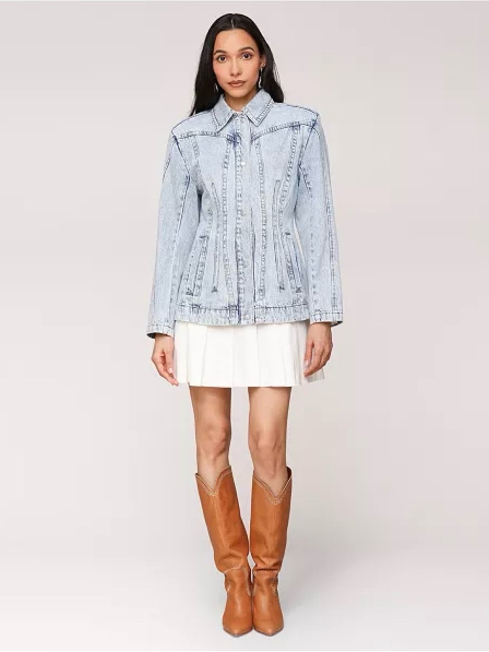 Avec Les Filles Women's Corset Seamed Long Sleeve Denim Jacket size S